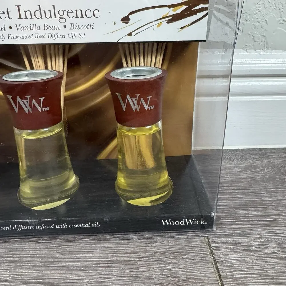 3x WoodWick Biscotti Caramel Vanilla Reed Diffuser Set 2 Oz Fragrance 12 Reeds